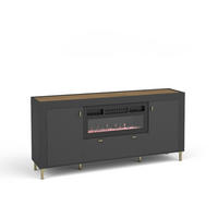 KOMMODE mit Kamin Mossa Schwarz, Zweitürige Kommode mit Schubladen und LED - Goldfarben/Schwarz, Holzwerkstoff (177/84/40cm) - Bettso