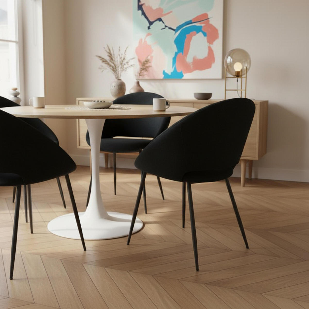 STÜHLE 2-tlg., Schwarz - Schwarz, Textil (61/81/60cm) - Oviala