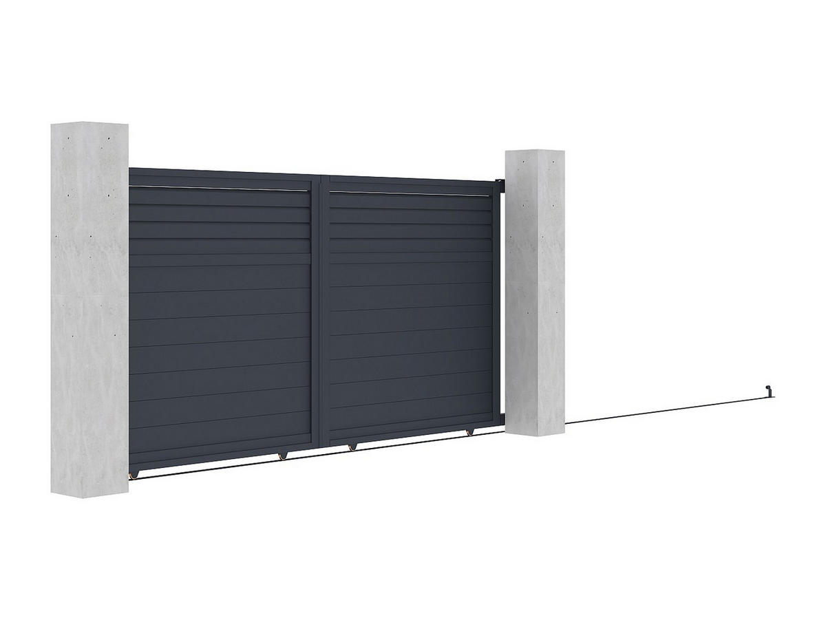 GARTENTOR Schiebetor mit Torantrieb - 374 x 180 cm - Aluminium - Anthrazit - VIAZO - Anthrazit, Metall (348/178cm) - Vente-Unique