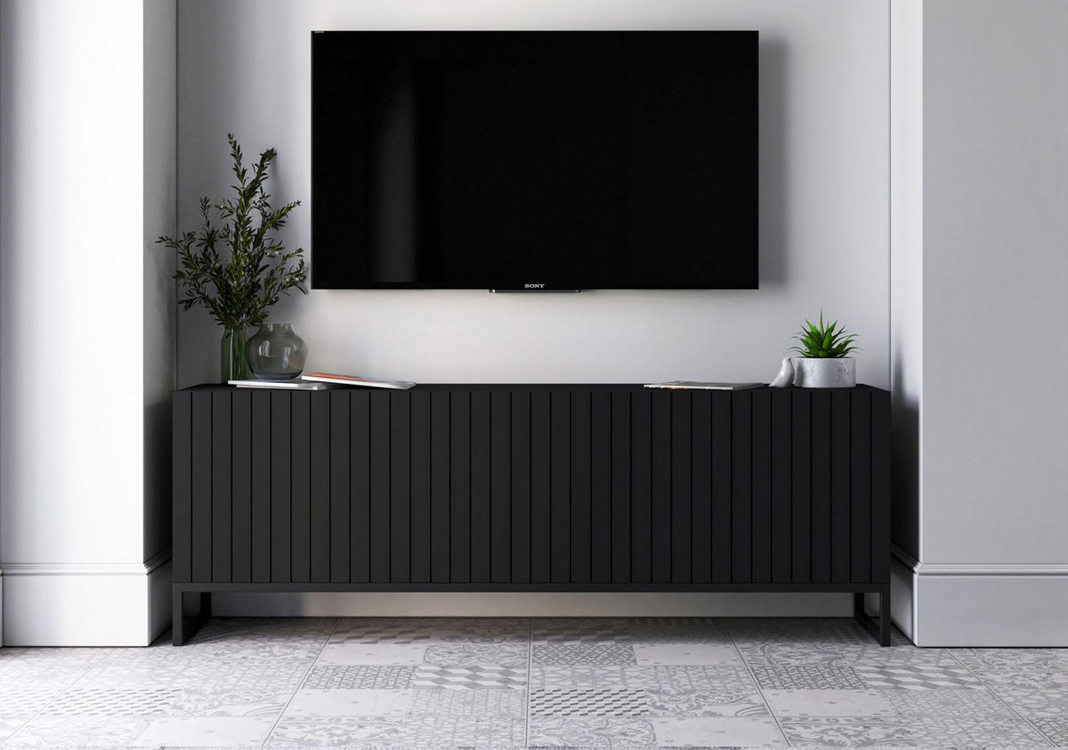 TV-SCHRANK Elpis Schwarz Matt mit Metallrahmen Glamour 150 cm - Schwarz, Holzwerkstoff/Metall (150/51.5/36.5cm) - Meble Lindner
