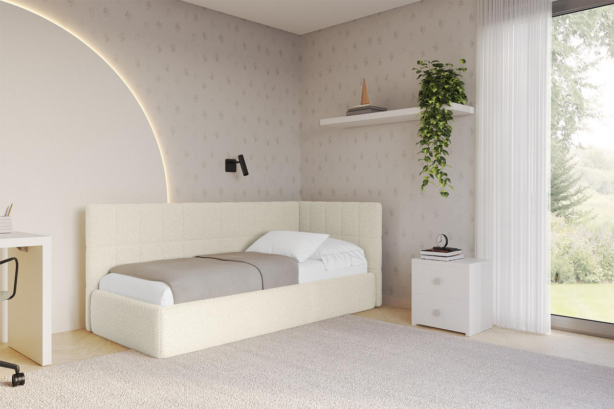 EINZELLBETT Jugendbett mit Bettkasten, Links - TULY 90x200 Beige - Champagner, Holzwerkstoff/Textil (90/200cm) - ALTDECOR