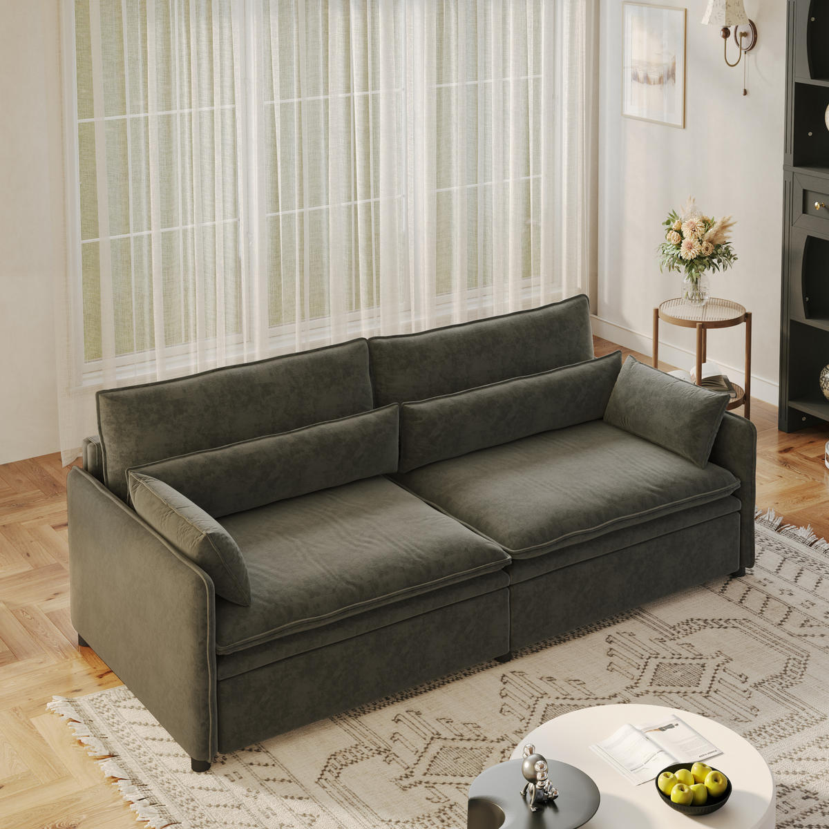 SCHLAFSOFA 3-in-1 ausziehbar mit Staufach, DE-42857, Dunkelgrau - Dunkelgrau, Holzwerkstoff (206/86/91cm) - ComfortXL