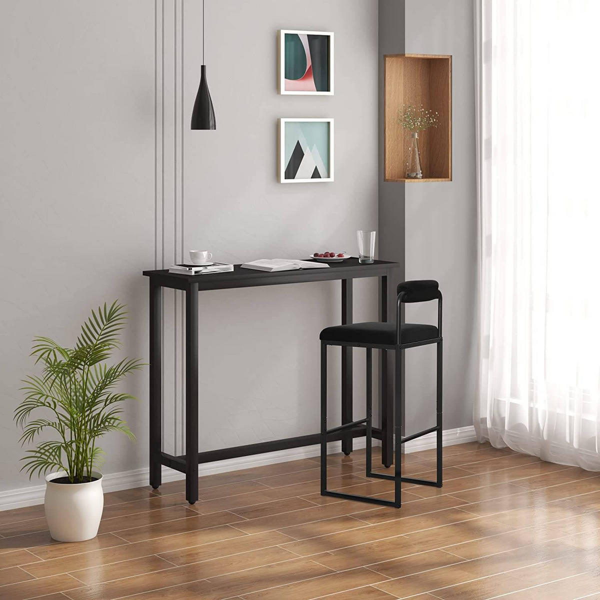 BARHOCKER 2er Set, Hochstuhl, Samt, Schwarz - Schwarz, Textil/Metall (39/95.5/38.5cm) - Woltu