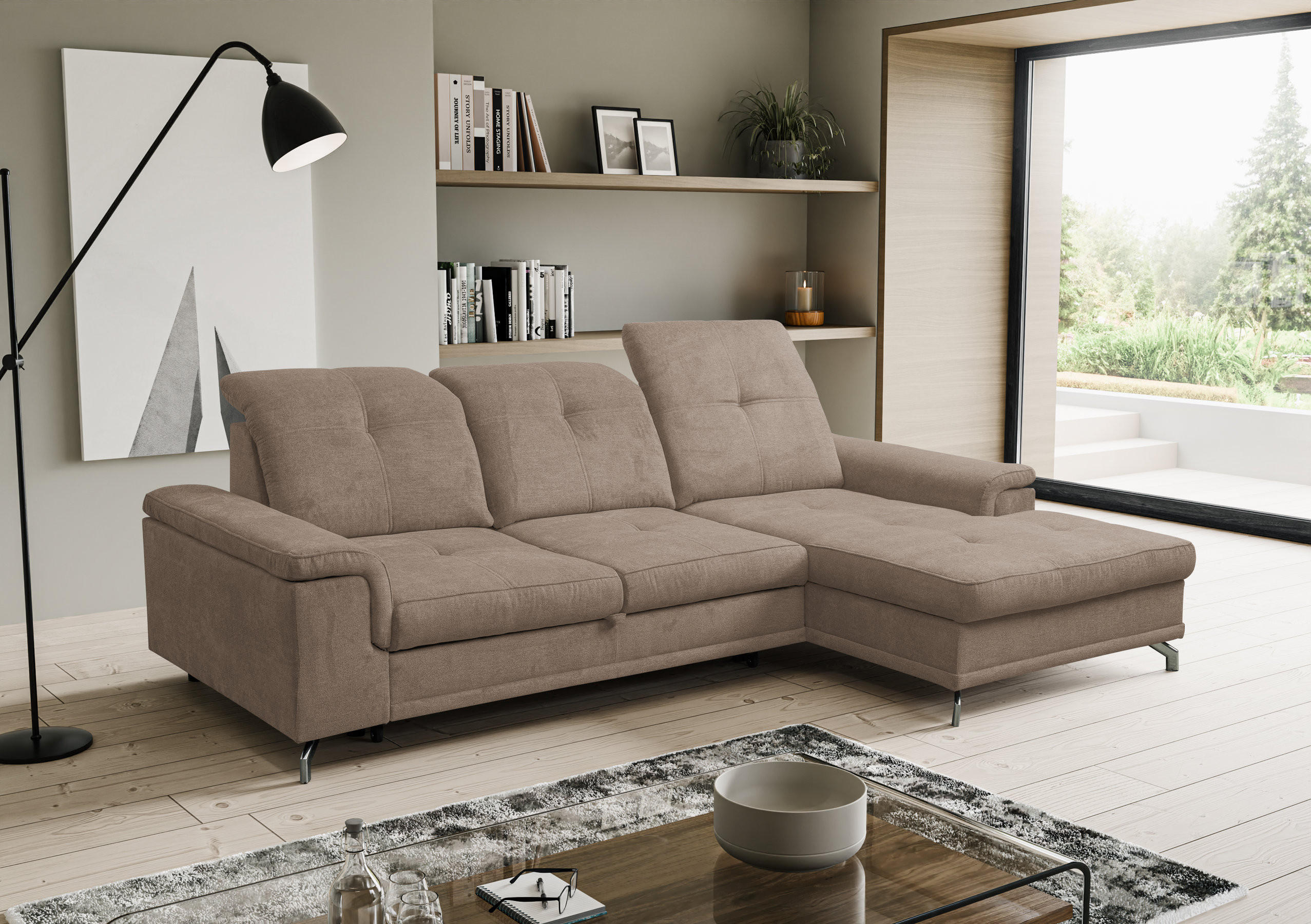Thumbnail - Venasi Möbel Ecksofa, Braun, Textil, 3-Sitzer, 270x180 cm, Wohnzimmer, Sofas & Couches, Wohnlandschaften, Ecksofas