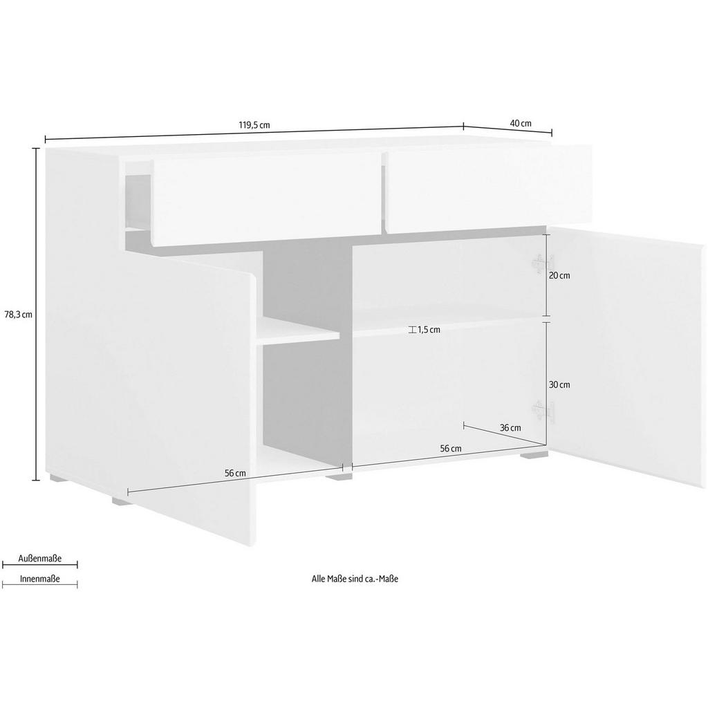 Thumbnail - Feldmann-Wohnen Kommode, Braun, Schwarz, Holz, 2 Fächer, 2 Schubladen, Rechteckig, 120x78x40 cm, Wohnzimmer, Kommoden & ...