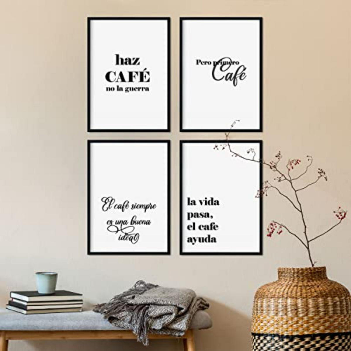 POSTER Set mit 4 Kaffee TypografieStil A3 Schwarzer Rahmen - Schwarz, Papier (29.7/3cm) - Nacnic