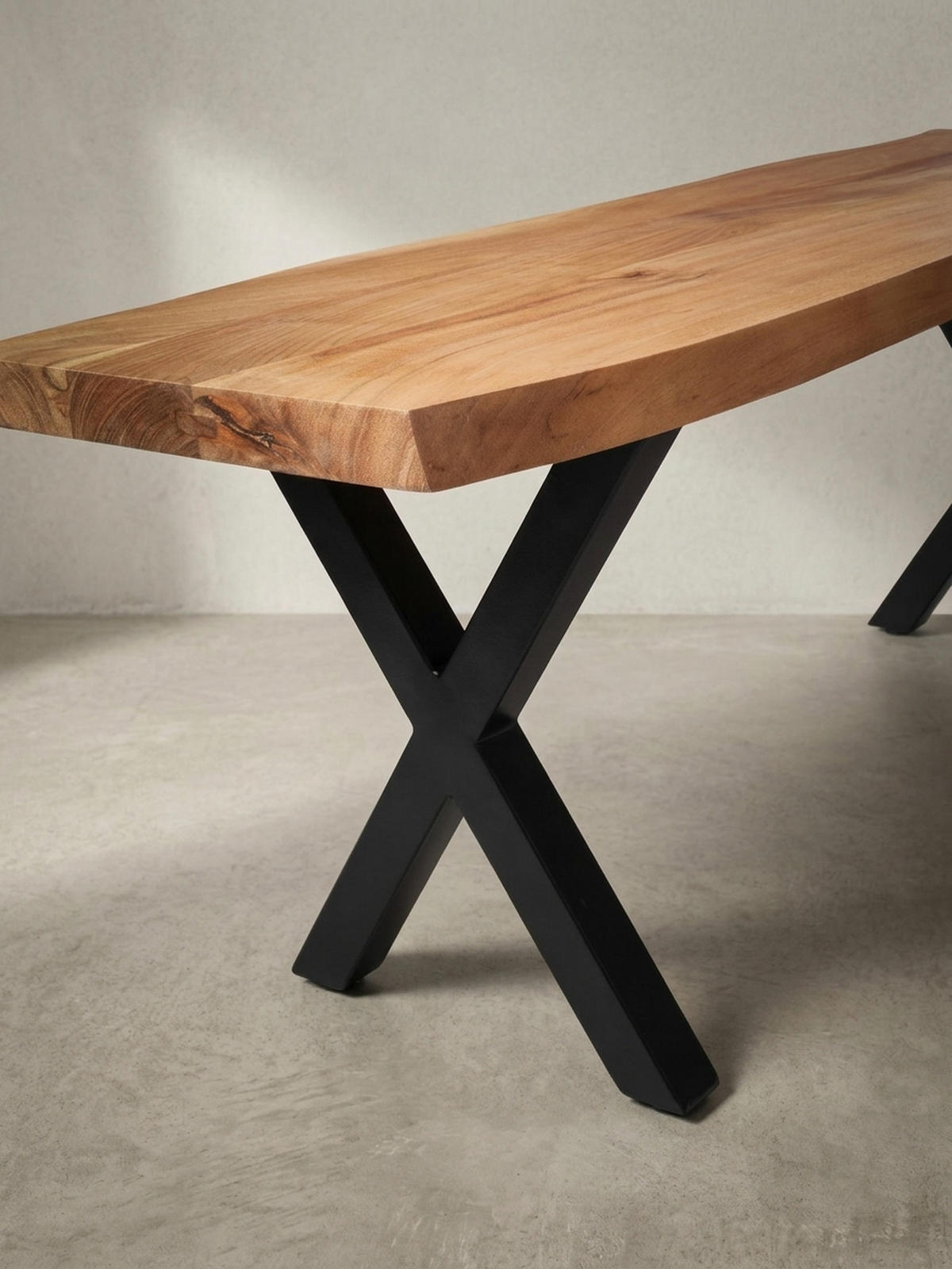 SITZBANK – Akazie/Massivholz/Metall, 120x40x45,5 cm, Baumkante, ohne Lehne - Schwarz/Braun, Holz/Metall (120/46/40cm) - KADIMA DESIGN