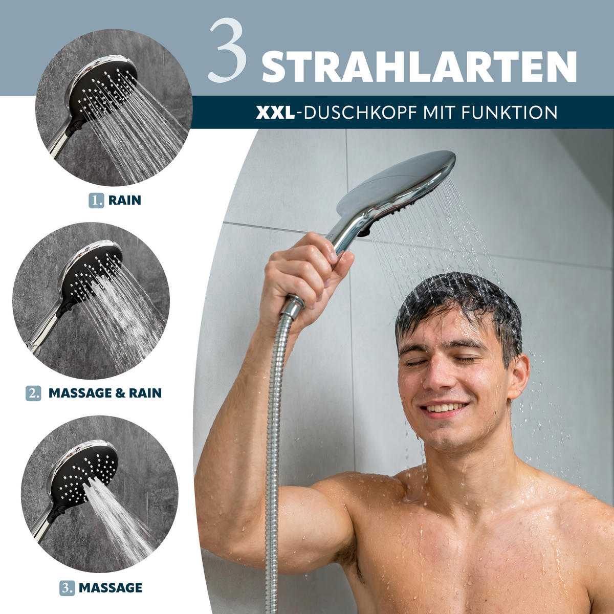 HANDBRAUSE, inkl. Schlauch und Halter, Strahlscheibe schwarz - Schwarz, Kunststoff (3cm) - eluno