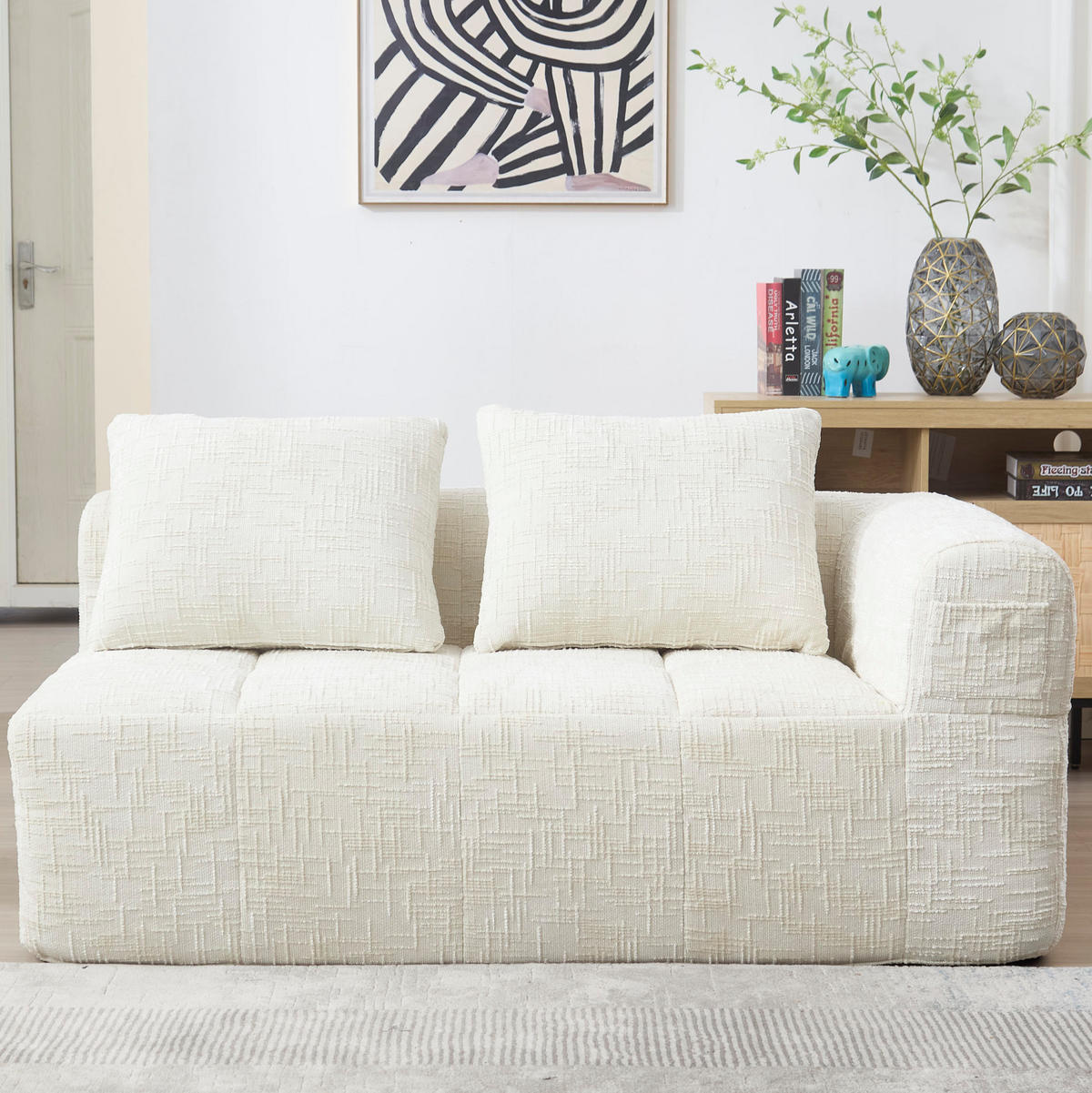 POHOVKA 158/90/60 cm béžová z chenille s kapsami a polštářem - béžová, textil (60/158/90cm) - OKWISH