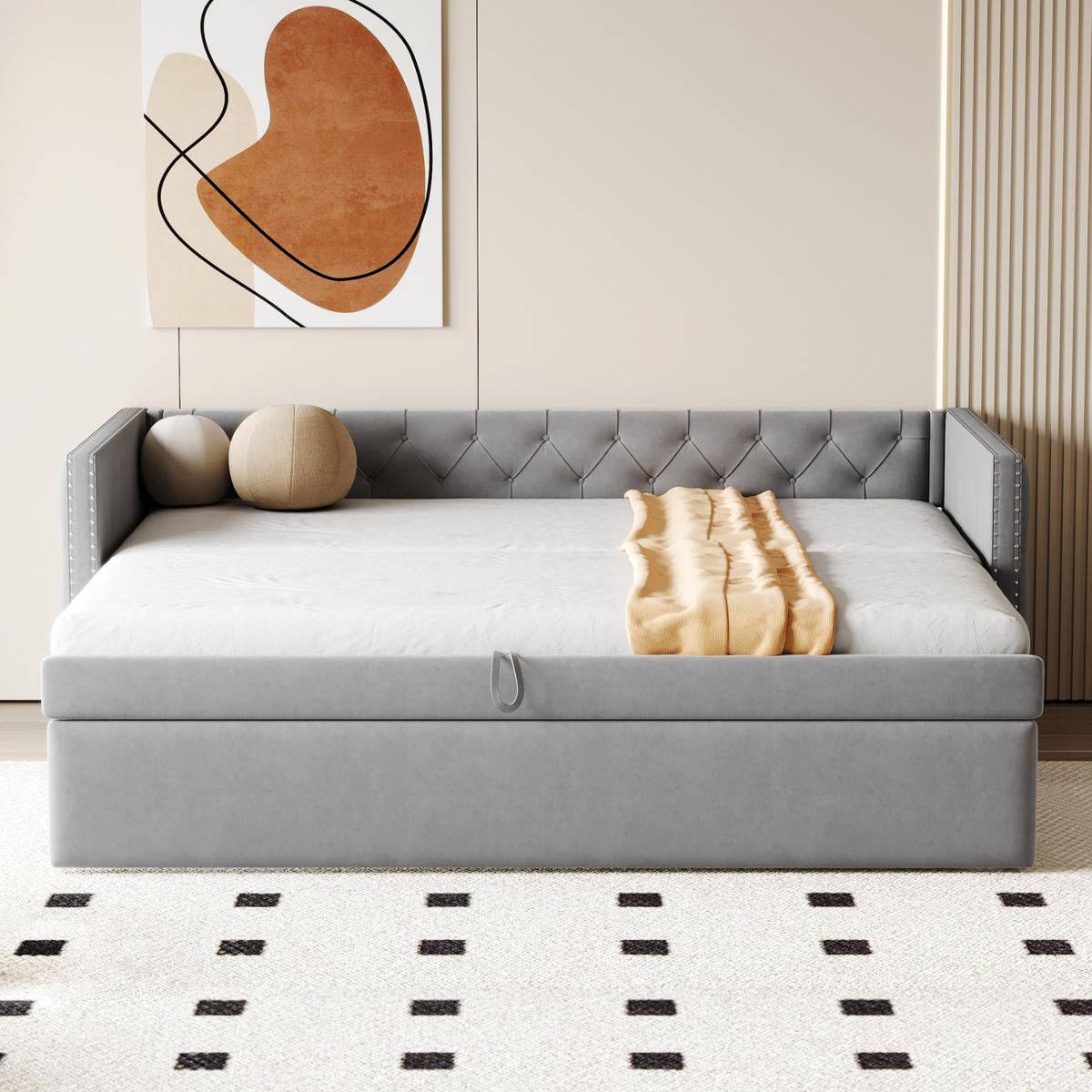 AUSZIEHBETT 90/200 cm DE-01636, in Hellgrau, mit Lattenrost - Hellgrau, Metall (90/200cm) - ComfortXL