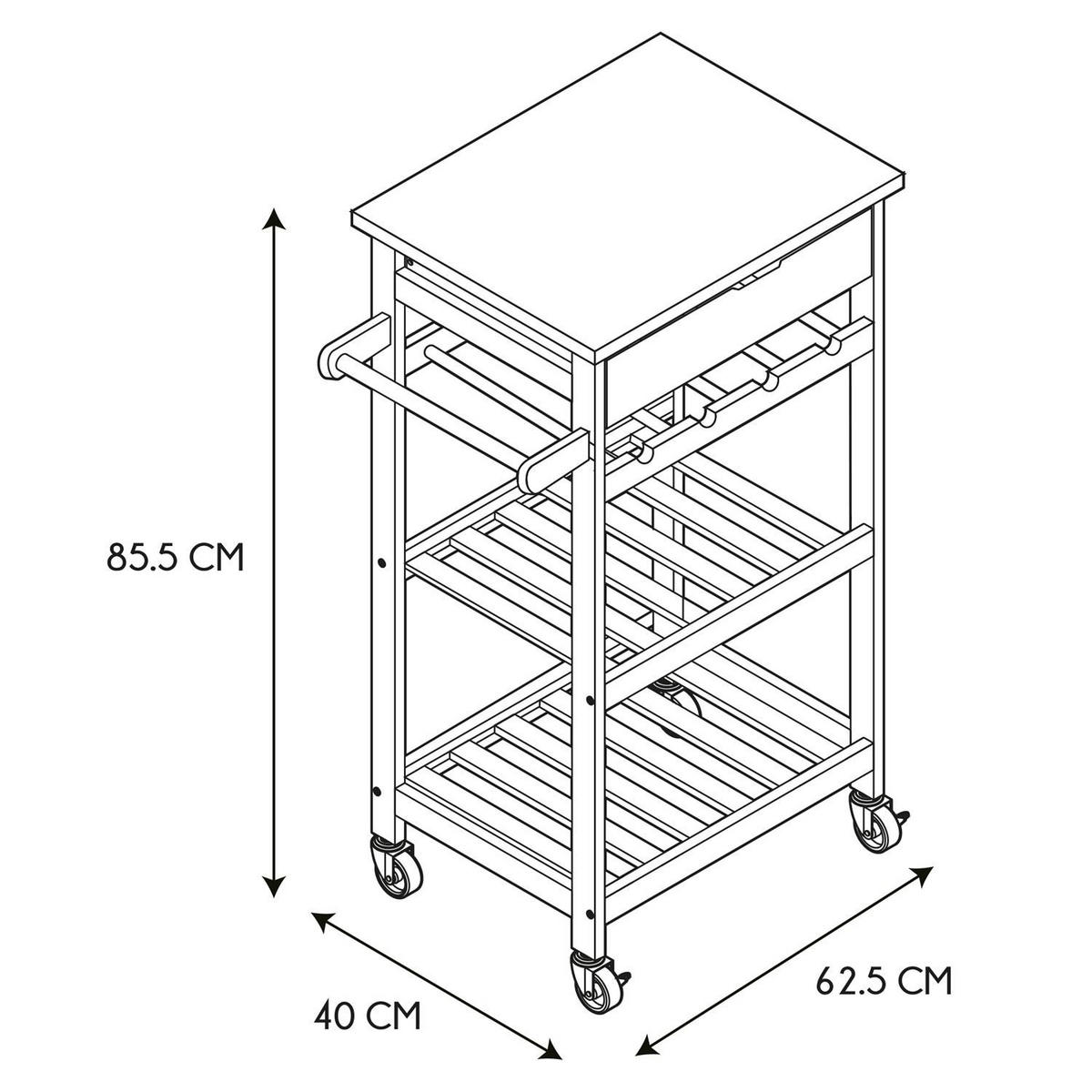 SERVIERWAGEN mit Rollen 3 Etagen und 1 Schublade weiß und Holz 61/84,5/40 cm - Weiß, Holzwerkstoff (61/84.5/21cm) - Calicosy