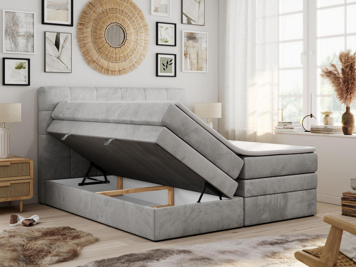 BOXSPRINGBETT LUKA KING 120/200 Hellgrau Velvet - H3 - Hellgrau, Holz/Textil (120/200cm) - MKS