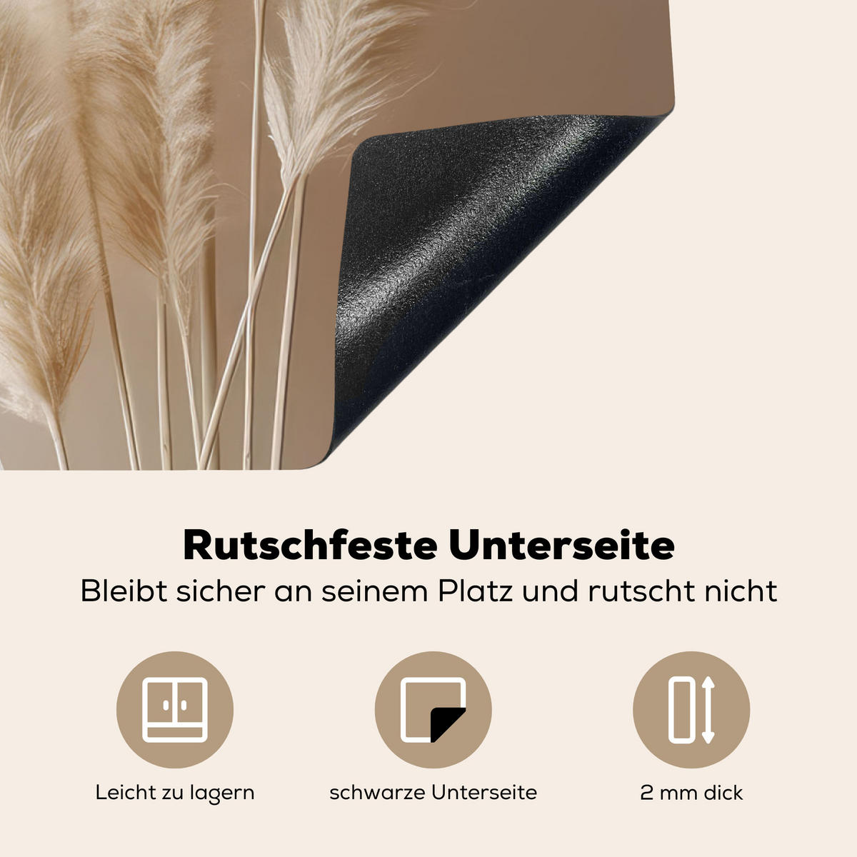 HERDABDECKPLATTE Pampasgras - Federn - Pastell - Weiß 78x52 cm - Creme, Kunststoff (78/0.2/52cm) - MuchoWow