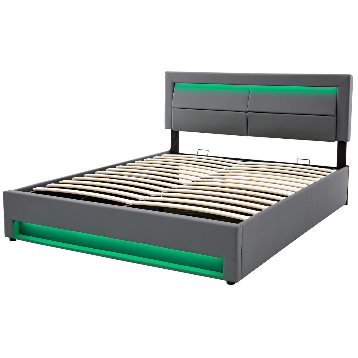 POLSTERBETT aus PU 140x200 cm Grau mit LED-Beleuchtung, USB-Ladefunktion und Stauraum - Grau, Leder (140/200cm) - IVMEU