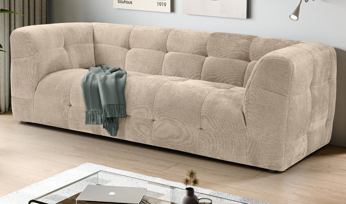 SOFA beige Strukturstoff, Couch 2,5-Sitzer 217 cm mit Steppoptik - Beige, Holz/Textil (217/72/96cm) - Inn.Furn