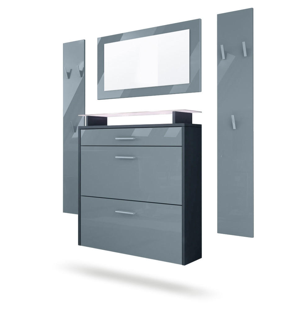 GARDEROBE Malea Fronten in Grau Hochglanz - Grau, Holzwerkstoff (180/180/23cm) - Vladon