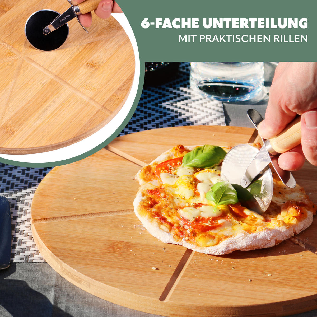 PIZZASERVIER 3er-Set, Edelstahl und Bambus - Braun, Holz (33/33cm) - bremermann
