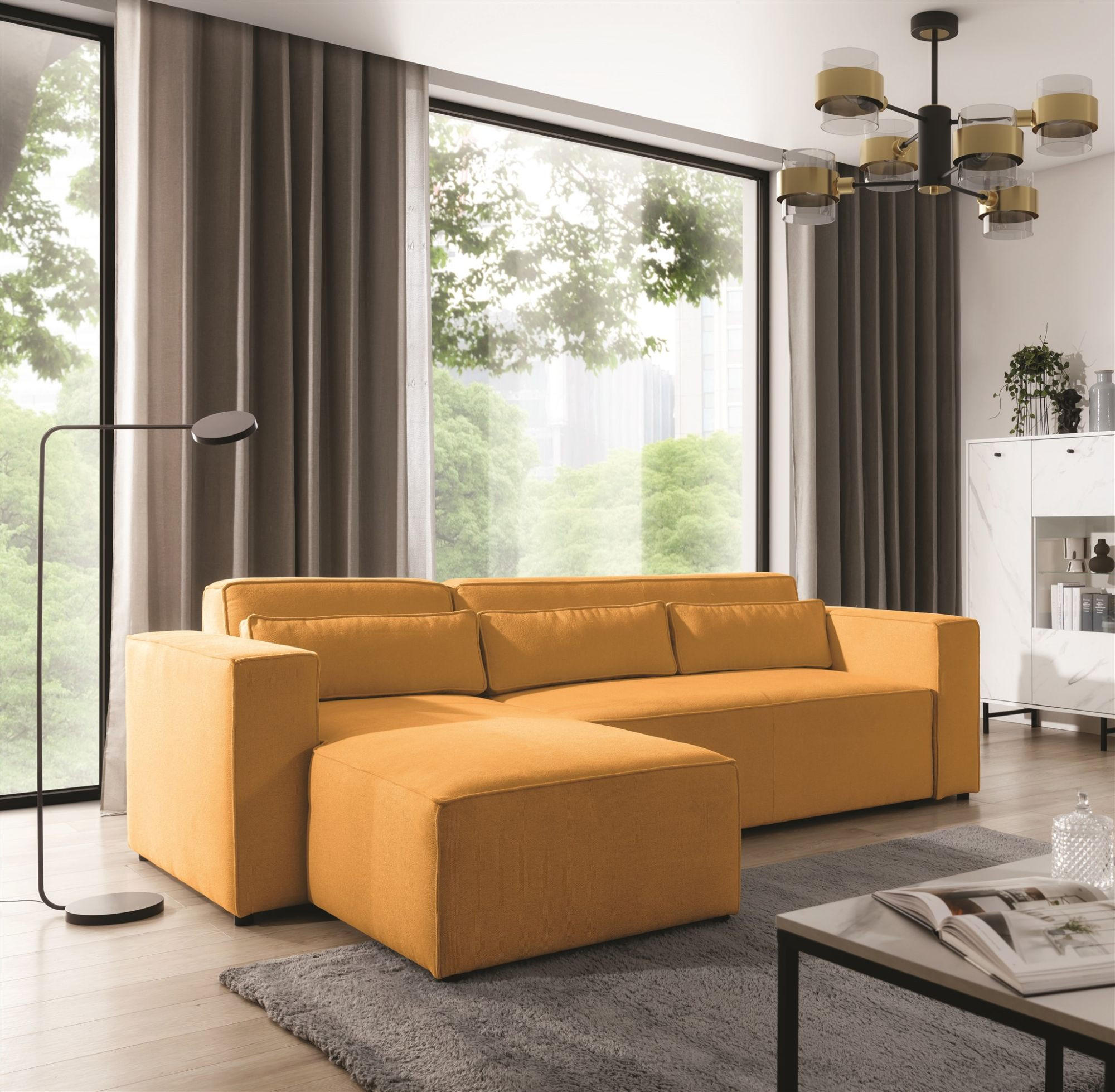 ECKSOFA Schlafsofa Waldo In Stoff Poso - Currygelb, Holzwerkstoff/Textil (260/173cm) - Fun Möbel