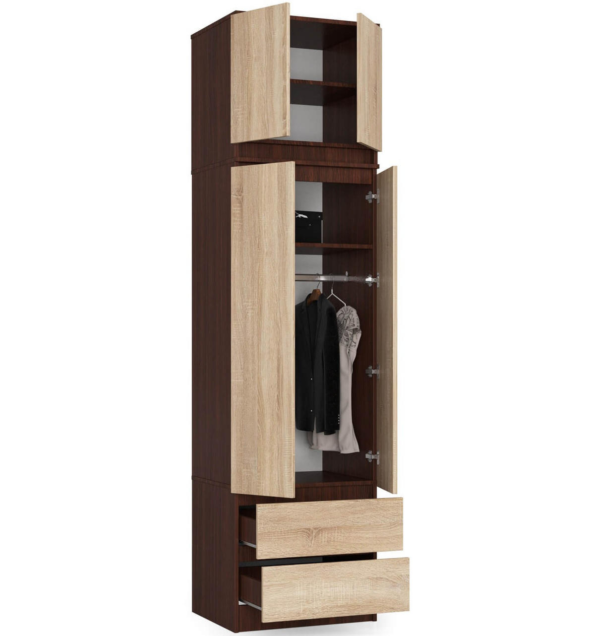 KLEIDERSCHRANK Dunkelbraun, Eiche Sonoma 234/60/51 - Dunkelbraun/Sonoma Eiche, Holzwerkstoff (60/234/51cm) - RAUMHIRSCH FURNITURE