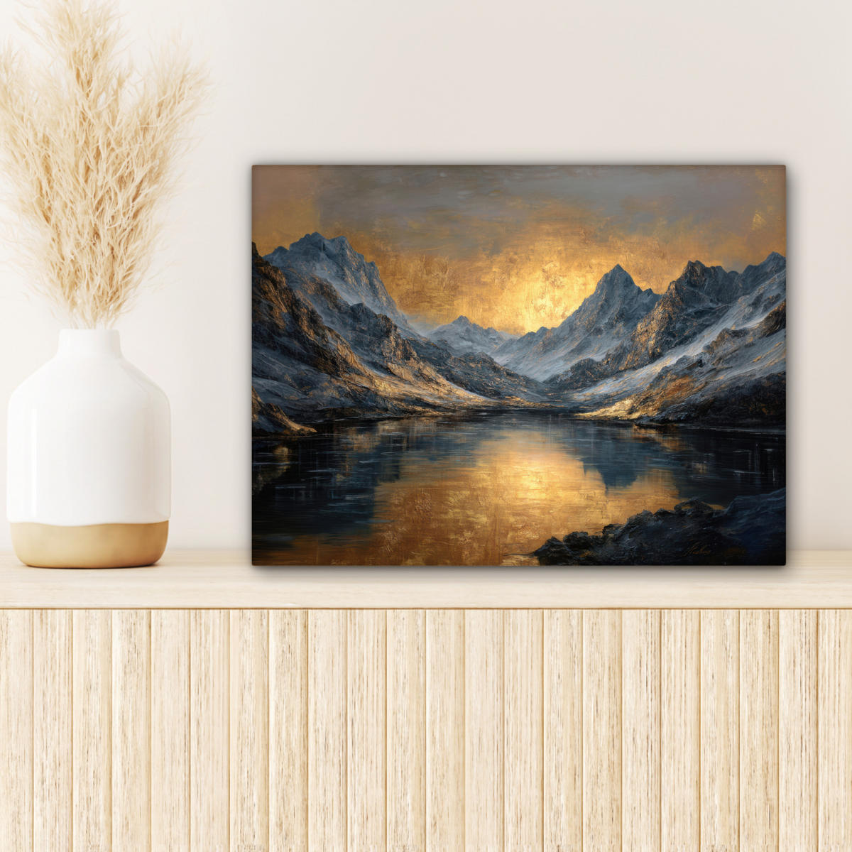 LEINWANDBILD Bergkulisse mit goldenem Sonnenuntergang Wandbild 40x30 cm - Goldfarben, Textil (40/30cm) - MuchoWow