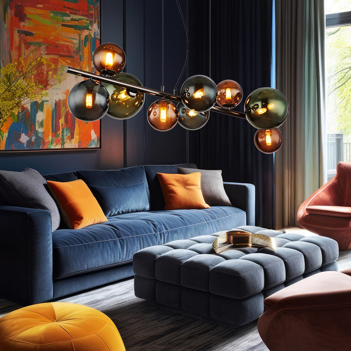 LED HÄNGELAMPE Metall Grau 9-flammig - Grau, Glas (86/36/120cm) - Globo Lighting