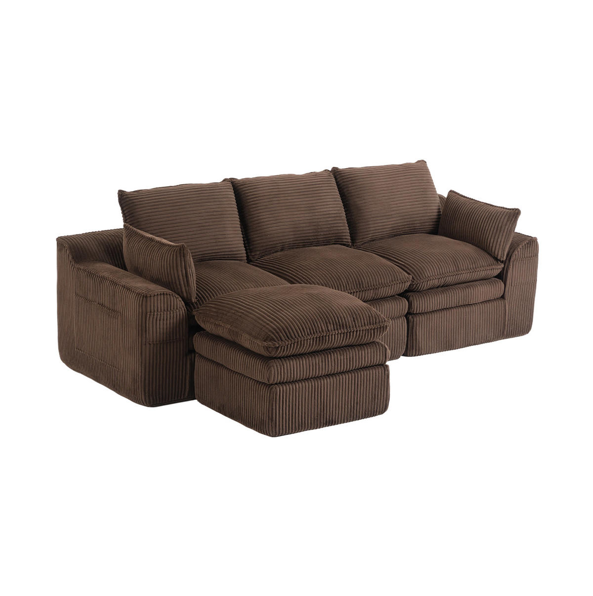 3-SITZER-KORDSOFA 263/167/85 cm mit Hocker, Kissen, Seitentaschen und Federkern, Braun - Braun, Textil (263/85/167cm) - Redom