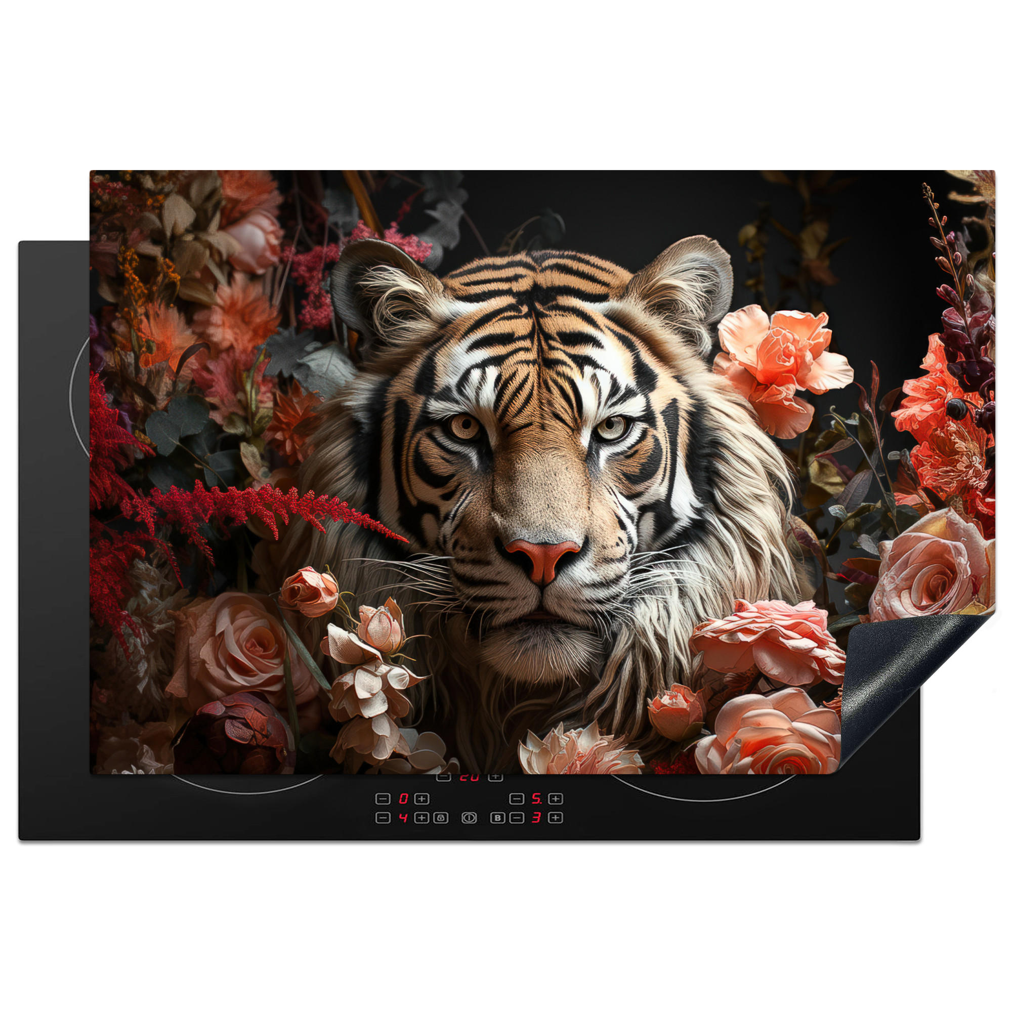 MuchoWow KRYT NA INDUKČNÍ DESKU Tygr - Zvíře - Příroda - Květiny - Botanické motivy 78x52 cm