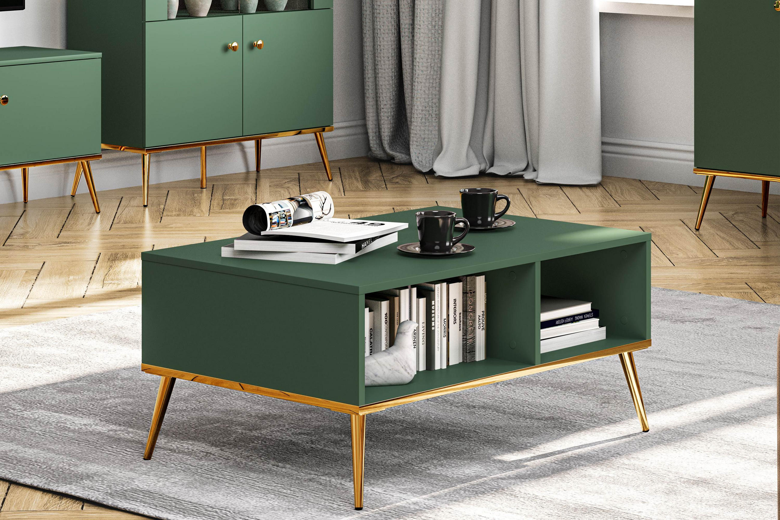 COUCHTISCH ARICIA mit Stauraum, Grün - Grün, Holz (60/90/42cm) - KONSIMO®