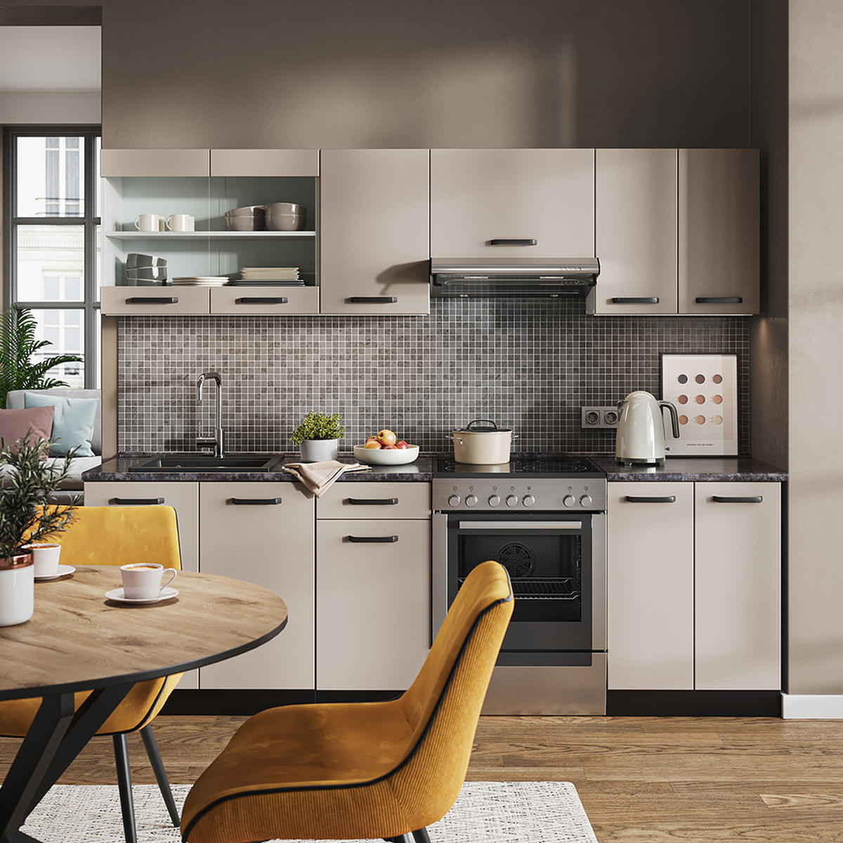 KUCHYŇSKÁ LINKA R-Line Kašmír/antracit - kašmírová/antracitová, kompozitní dřevo (240/81.6/60cm) - Vicco