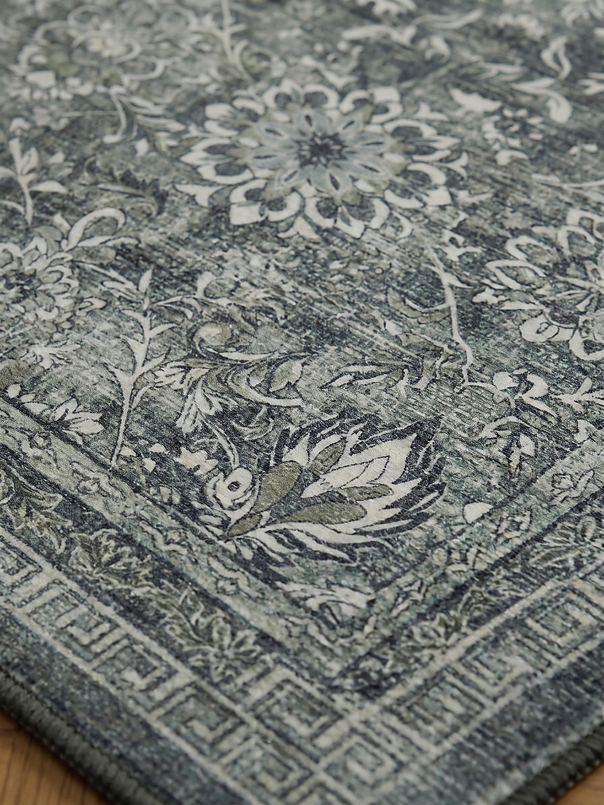 TEPPICH Kurzflor, waschbar, mit floralen Ornamenten, VERNANTE in Grün-Grau, 120 x 170 cm - Grün, Textil (120/170cm) - KADIMA DESIGN