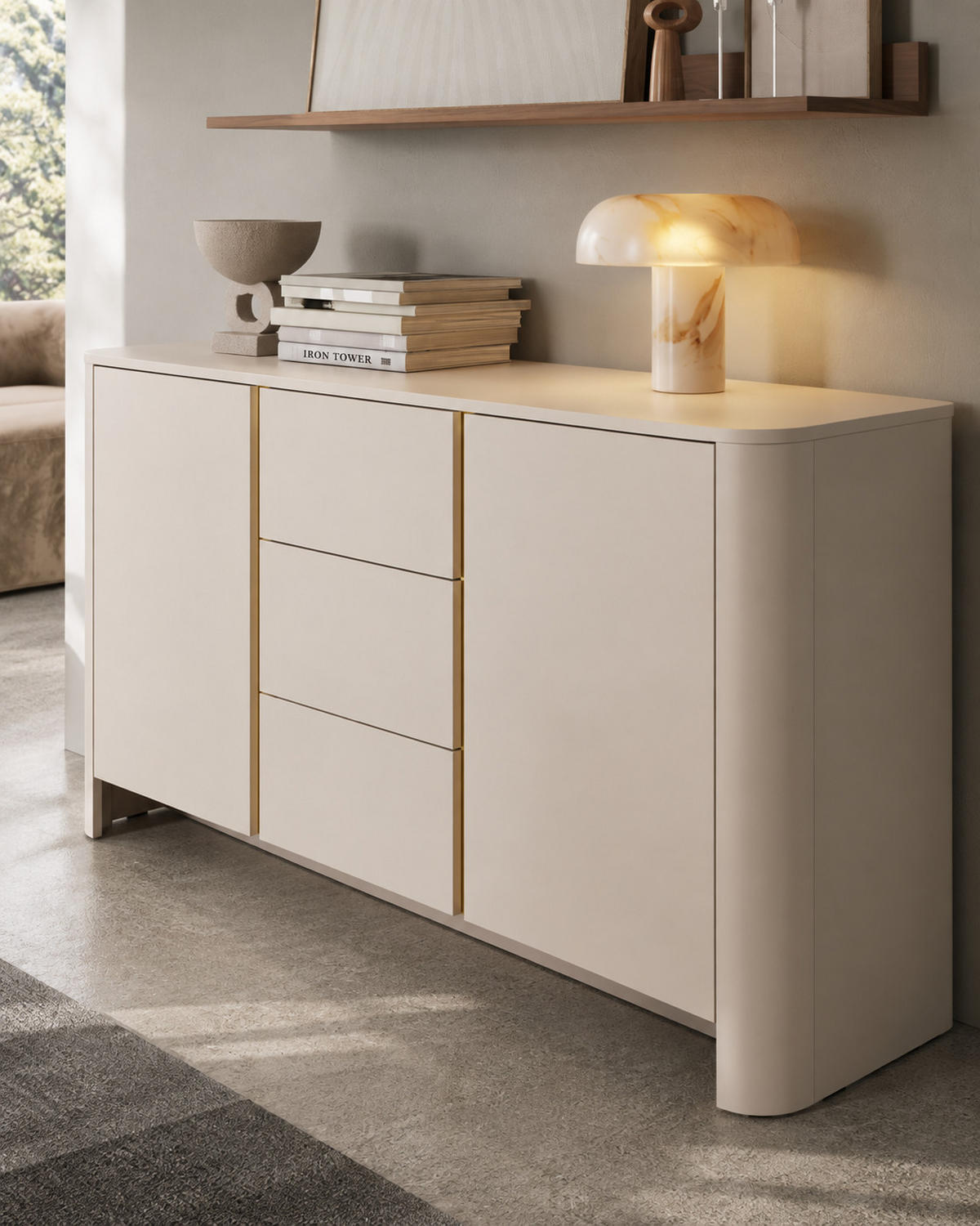 ABGERUNDETE Kommode AURA K2D3SZ (Kaschmir Matt, Gold, Schubladen, Push to Open) - Kaschmir, Holz/Holzwerkstoff (168/84/39cm) - Ravio