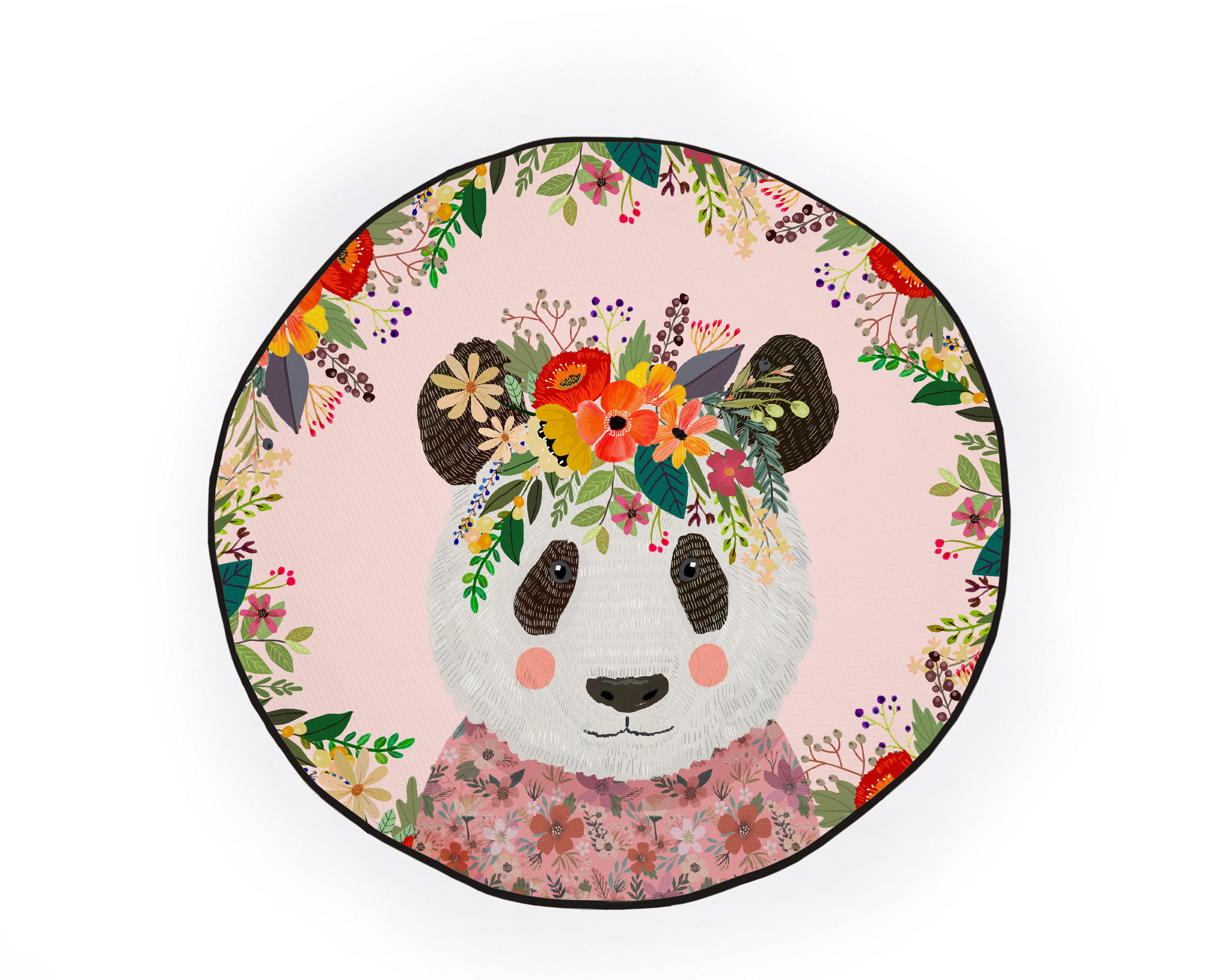 KINDER-TEPPICH Runder mit Piqué-Druck, floralem Pandamotiv PLAY ROUND - Multicolor, Textil (1/120cm) - RNT By Really Nice Things