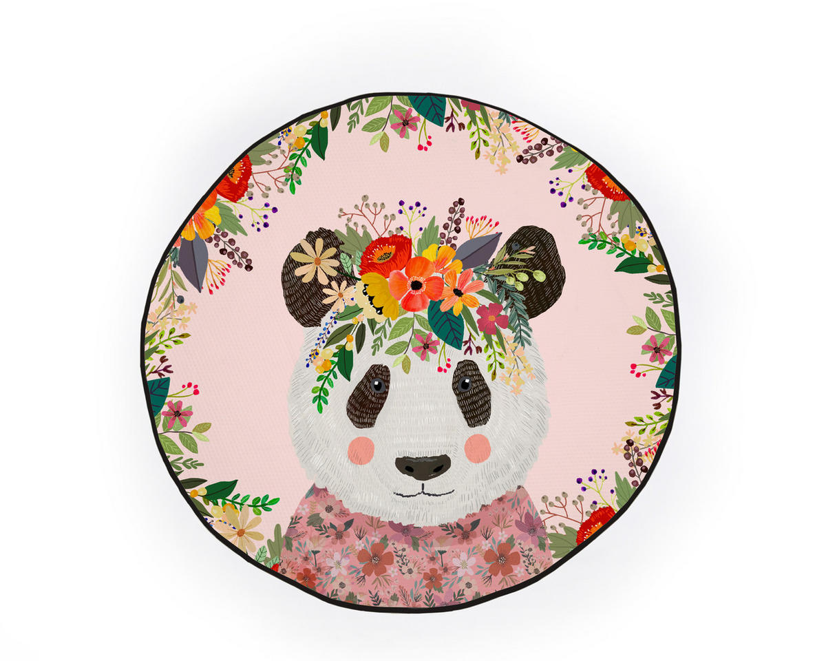 KINDER-TEPPICH Runder mit Piqué-Druck, floralem Pandamotiv PLAY ROUND - Multicolor, Textil (1/120cm) - RNT By Really Nice Things