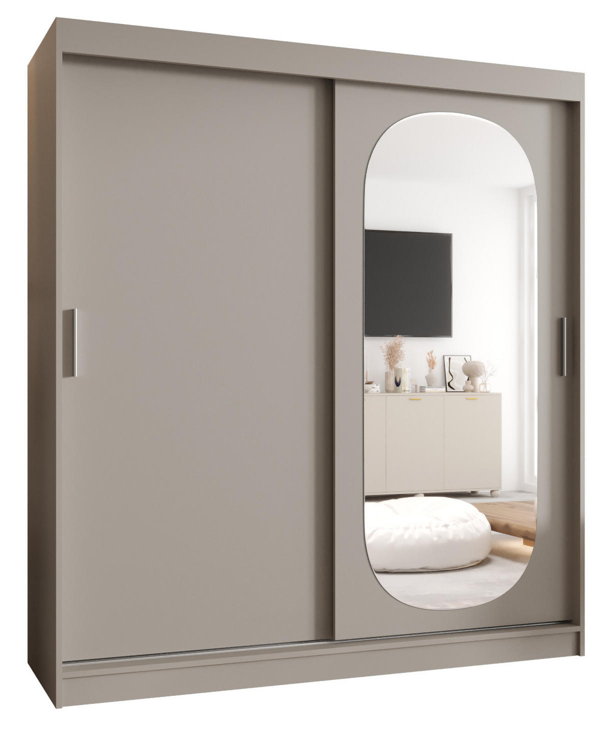 SCHWEBETÜRENSCHRANK 200/180/62 2-türig - Kaschmir/Silberfarben, Holz (180/200/62cm) - MÖBEL KRYSPOL