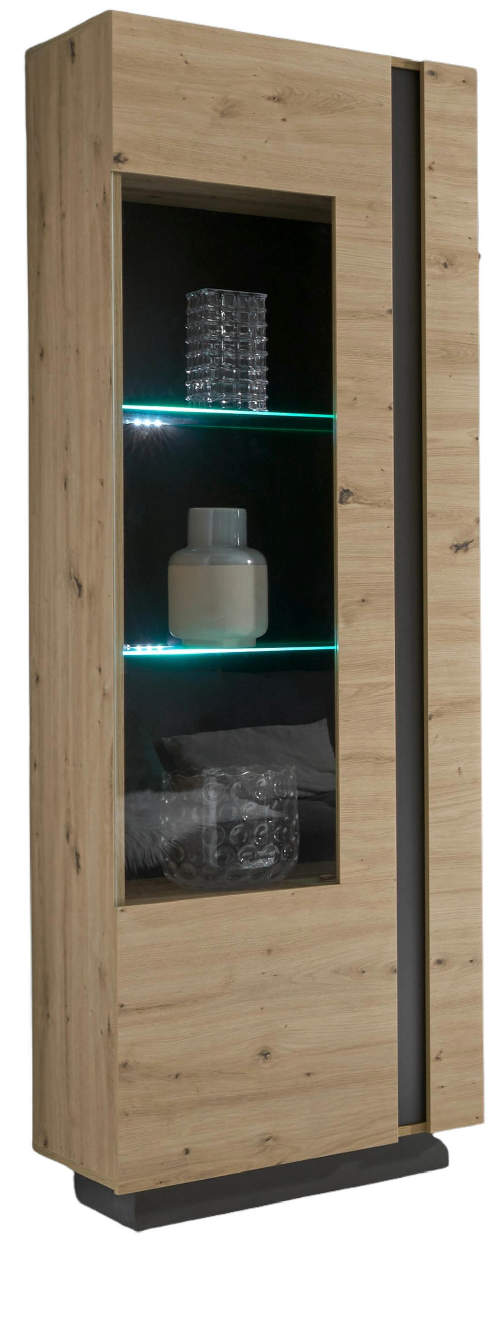 VITRINE Eiche Artisan, Graphit grau 60 cm, Vitrinenschrank mit Soft-Close - Eiche Artisan/Grau, Glas/Holz (60/194/40cm) - Furn.Design