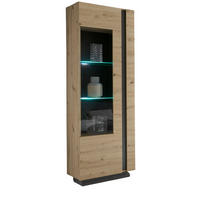 VITRINE Eiche Artisan, Graphit grau 60 cm, Vitrinenschrank mit Soft-Close - Eiche Artisan/Grau, Glas/Holz (60/194/40cm) - Furn.Design