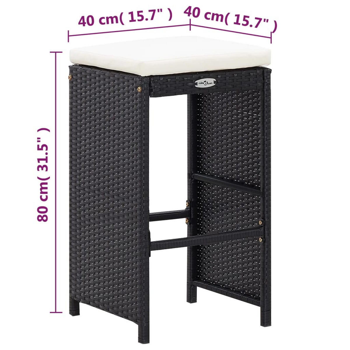 BARSET mit 6 Barstühle aus Poly Rattan, Schwarz, 7-teiliges Set - Schwarz, Kunststoff - vidaXL