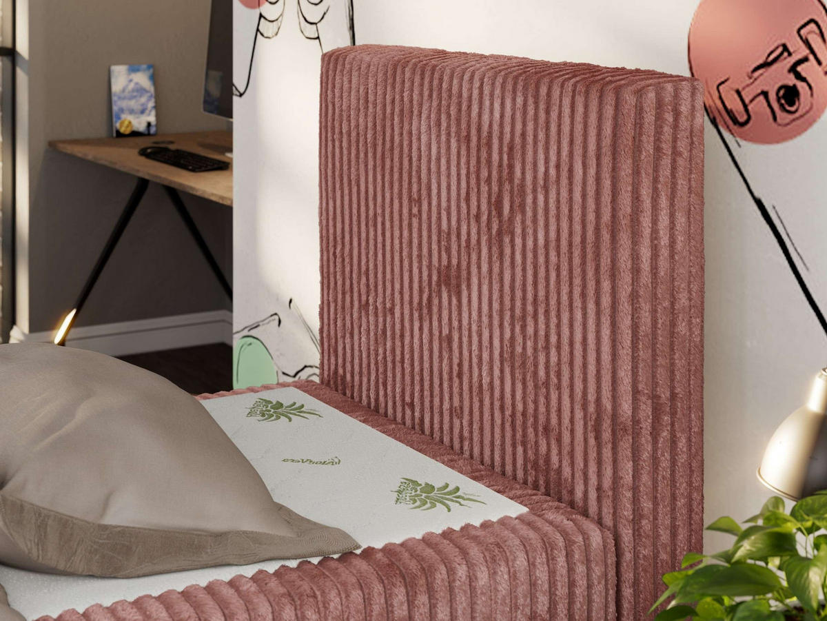 MLÁDEŽNÍ POSTEL TILIO DUO 90/200 - Světle růžová Manšestr - H3 - Pravá - růžová, textil (90/200cm) - MKS