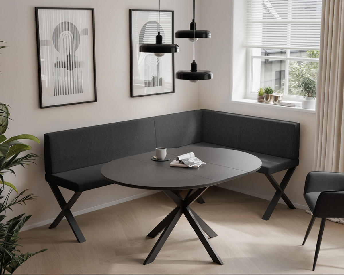 ECKBANK rechts VERO X Webstoff glatt, 196/142 cm Anthrazit - Anthrazit, Textil/Metall (142/196cm) - Idohome