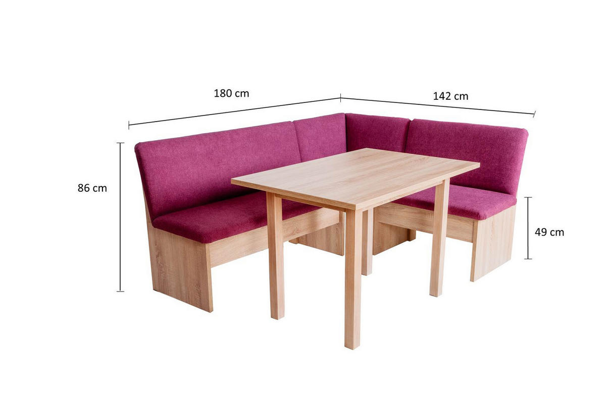 ECKBANKGRUPPE Die Vielseitige Tisch II - Eichefarben/Violett, Holzwerkstoff/Buchenholz (145/86/185cm) - Kundler Home