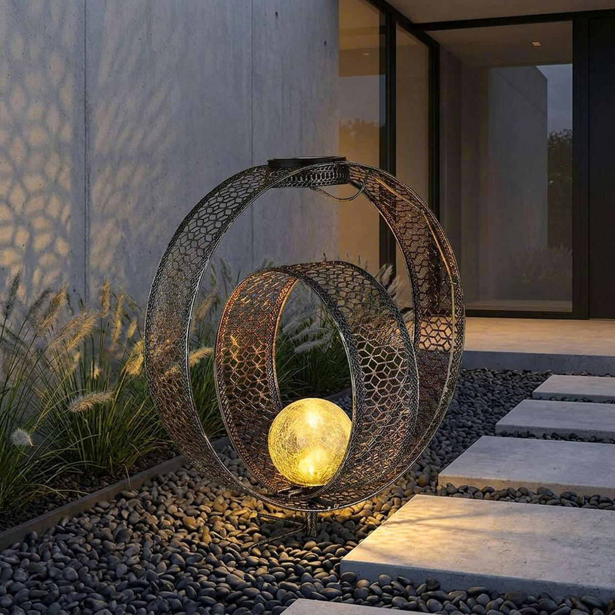 LED AUSSENLEUCHTE Solarleuchte Silber - Silberfarben, Glas (30/20/42cm) - Globo Lighting