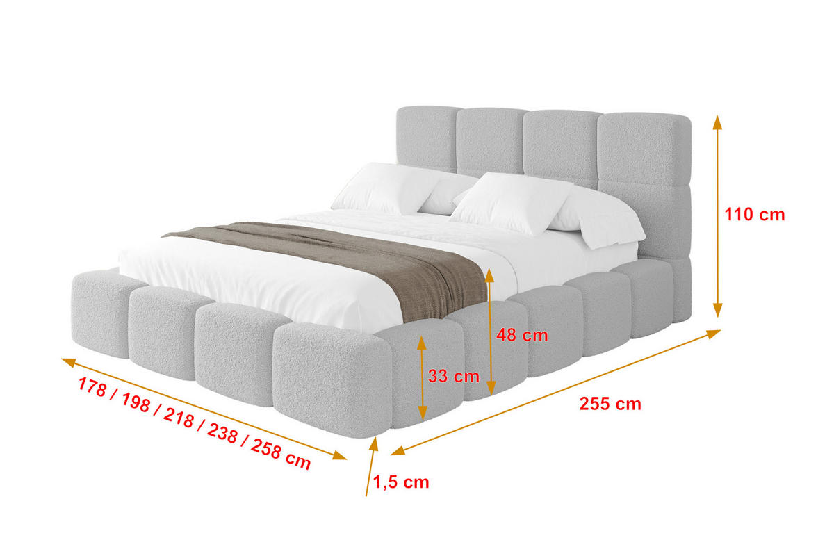 POLSTERBETT mit Bettkasten und Lattenrost mit Kopfteil, Boxbett ohne Matratze, mit Stauraum - NATA 140x200 Hellgrau - Hellgrau, Holzwerkstoff/Textil (140/200cm) - ALTDECOR