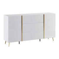 SIDEBOARD mit 2 Türen & 3 Schubladen - Weiß glänzend & Goldfarben - MARZIALO - Weiß, Holz (158/87.2/41cm) - Vente-Unique
