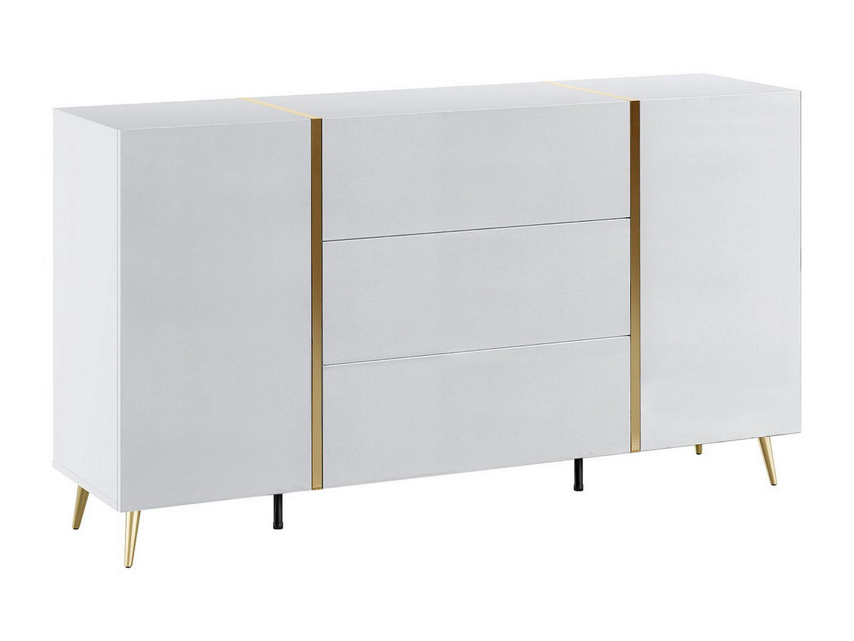 SIDEBOARD mit 2 Türen & 3 Schubladen - Weiß glänzend & Goldfarben - MARZIALO - Weiß, Holz (158/87.2/41cm) - Vente-Unique