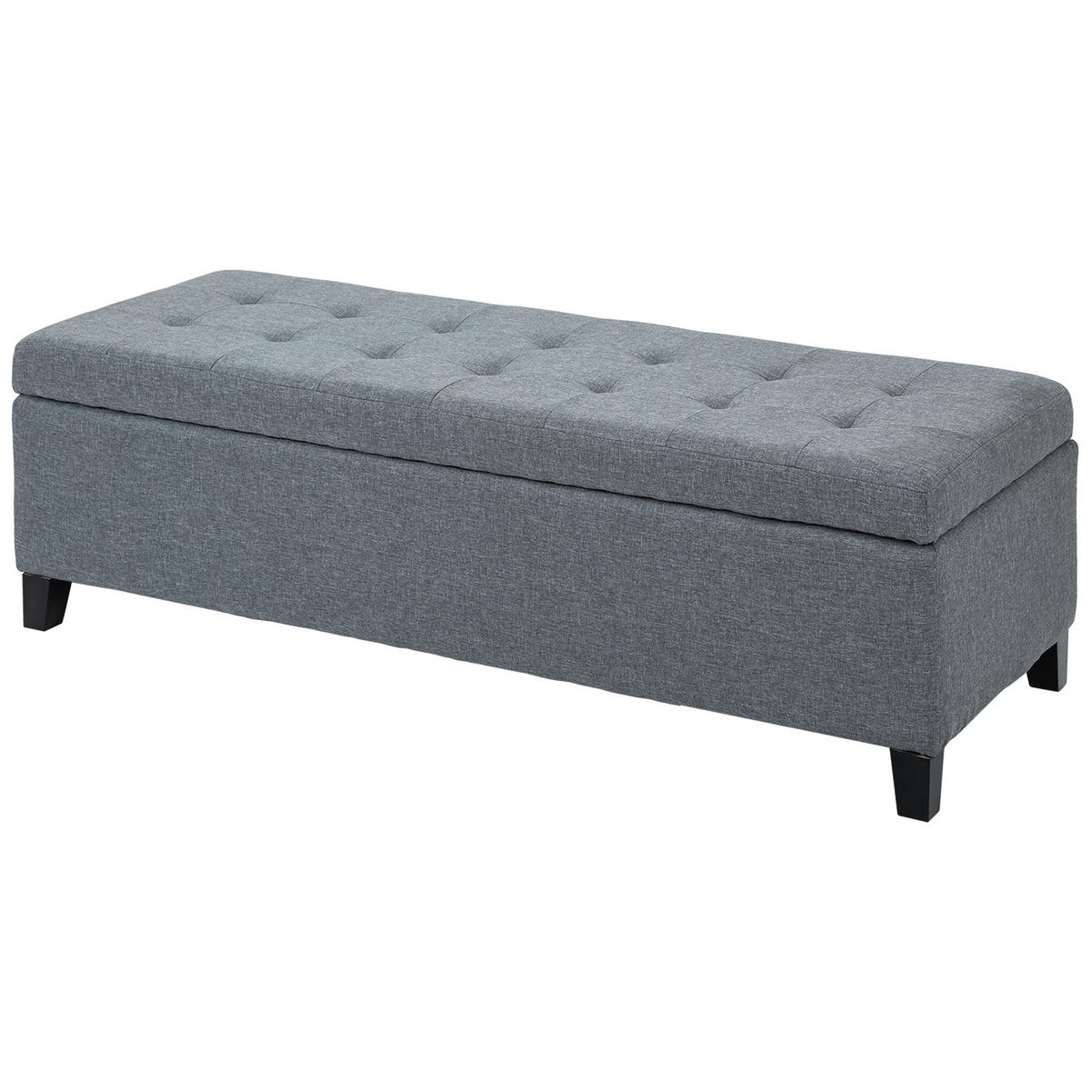 TRUHENBANK DE-07243 Knopfheftung und Leinenoptik Grau - Grau, Holz/Textil (49/41.5/125cm) - ComfortXL