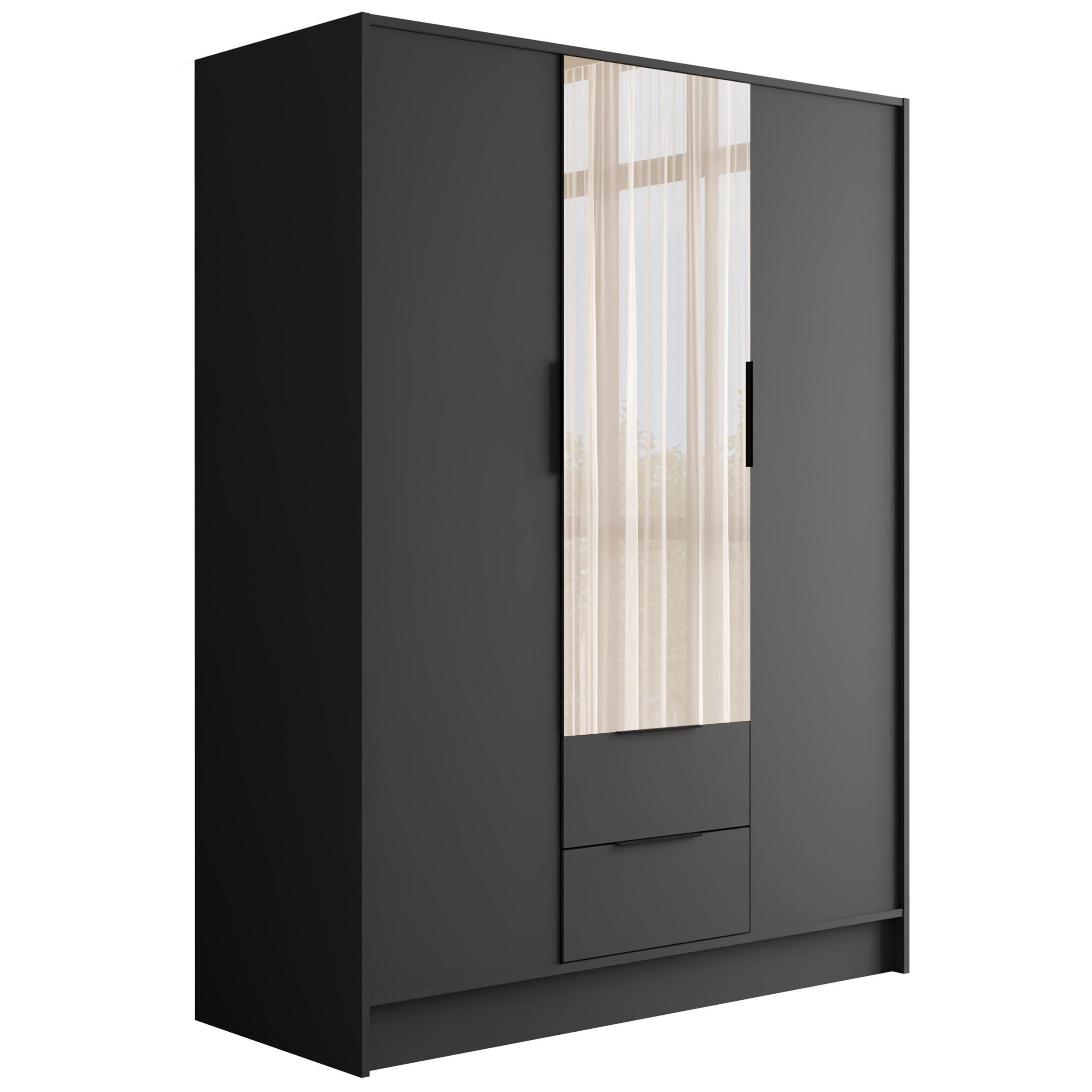 KLEIDERSCHRANK mit Spiegel und Flügeltüren KOLIN 150x200cm Graphit - Graphitfarben, Holzwerkstoff (150/200/51cm) - ALTDECOR