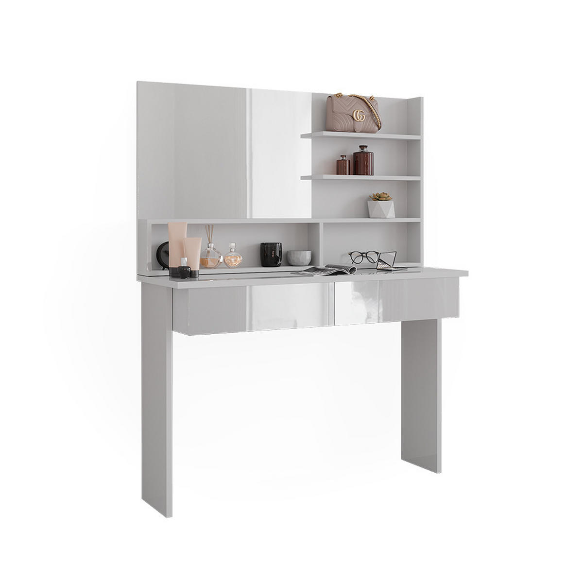 SCHMINKTISCH Azur Weiß 120 cm mit Spiegelregal - Weiß Hochglanz/Weiß, Holzwerkstoff (120/83.5/40cm) - Vicco
