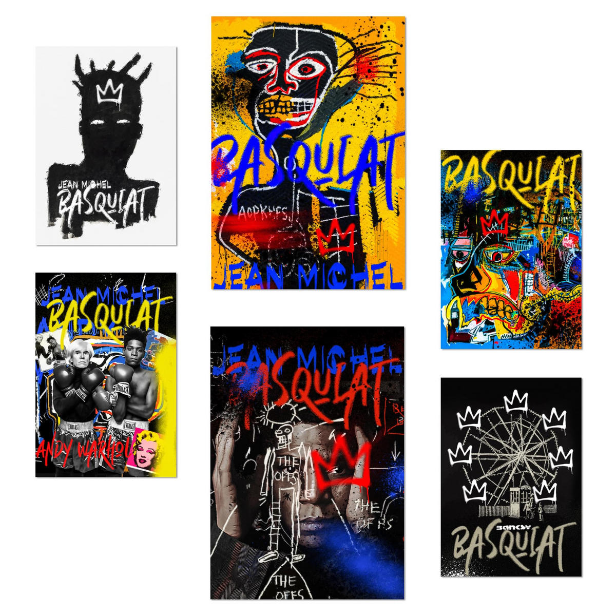 POSTER Set Mit 6 Ikonische Basquiat Graffiti Pop Art A3 & A4 Rahmenlos - Klar, Papier (29/3cm) - Nacnic