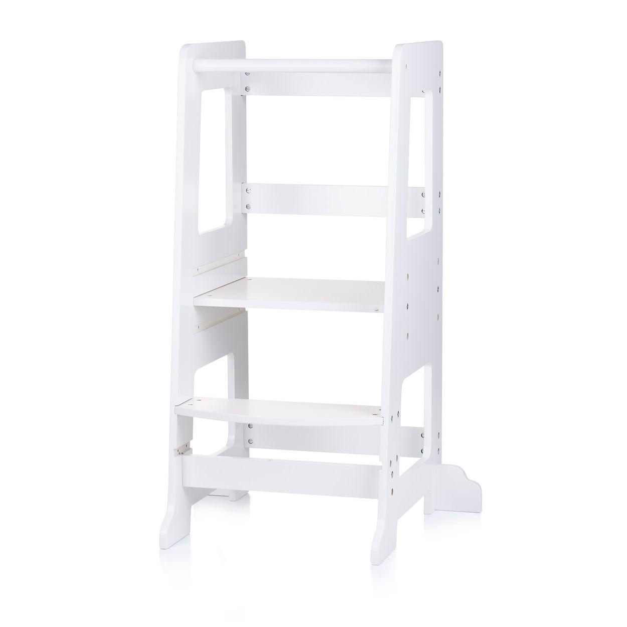 LERNTURM DIWH0241 weiß 44,5 x 41 cm, Stehhilfe, Holz, Tritthocker, höhenverstellbar - Weiß, Holzwerkstoff (41/91/44cm) - Chipolino