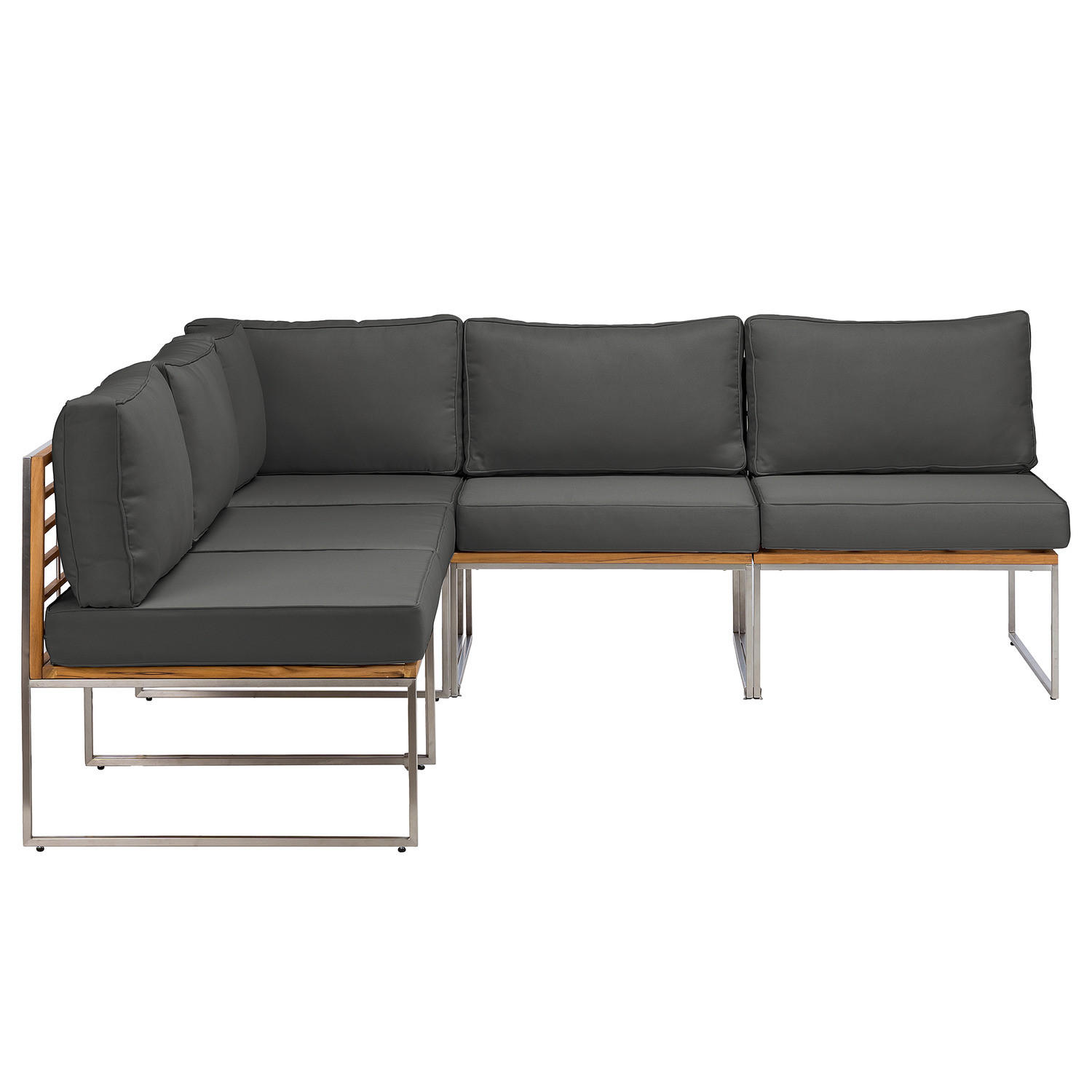 LOUNGESET - 5-teilig - Webstoff / Teak massiv - Anthrazit, Holz/Textil - home24